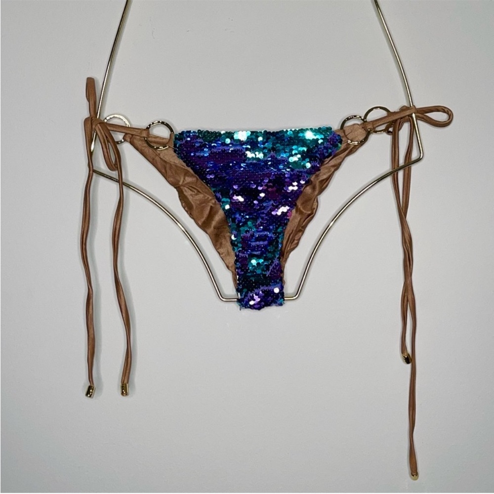 Tie Side Bottom - Beach Bunny - SMALL - New with tag - Bicolor Purple/Turquoise